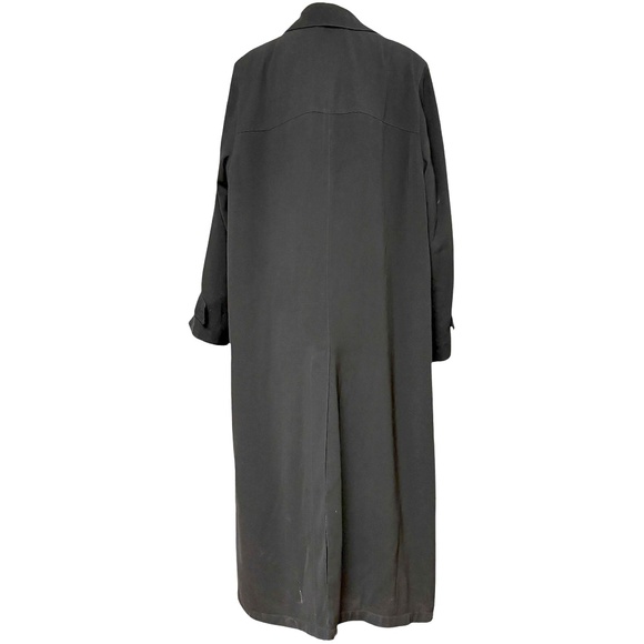 coat ANNE KLEIN vintage trench black swishy poly twill large casual classic boho - Picture 5 of 14